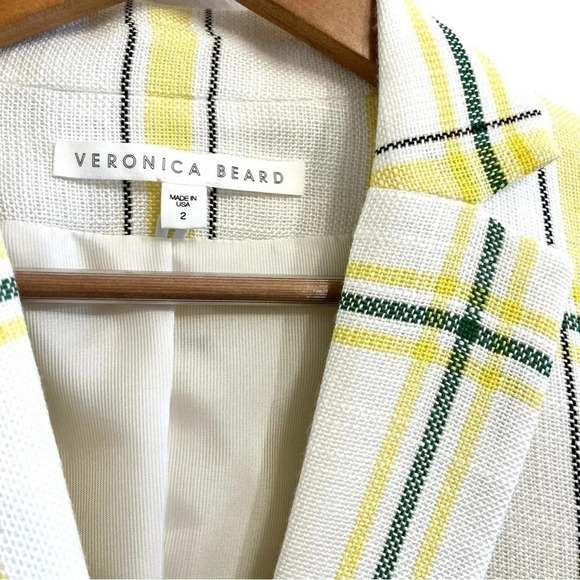 Veronica Beard schoolboy white yellow plaid jacket blazer size 2 - Picture 6 of 14